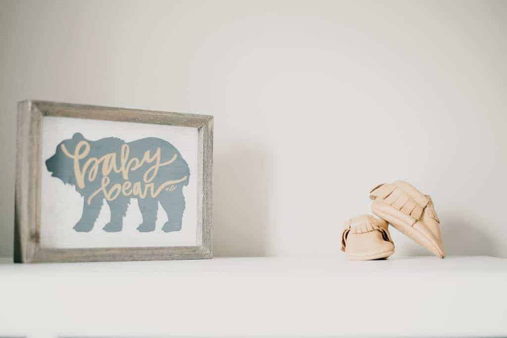 baby nursery - shoes and baby bear