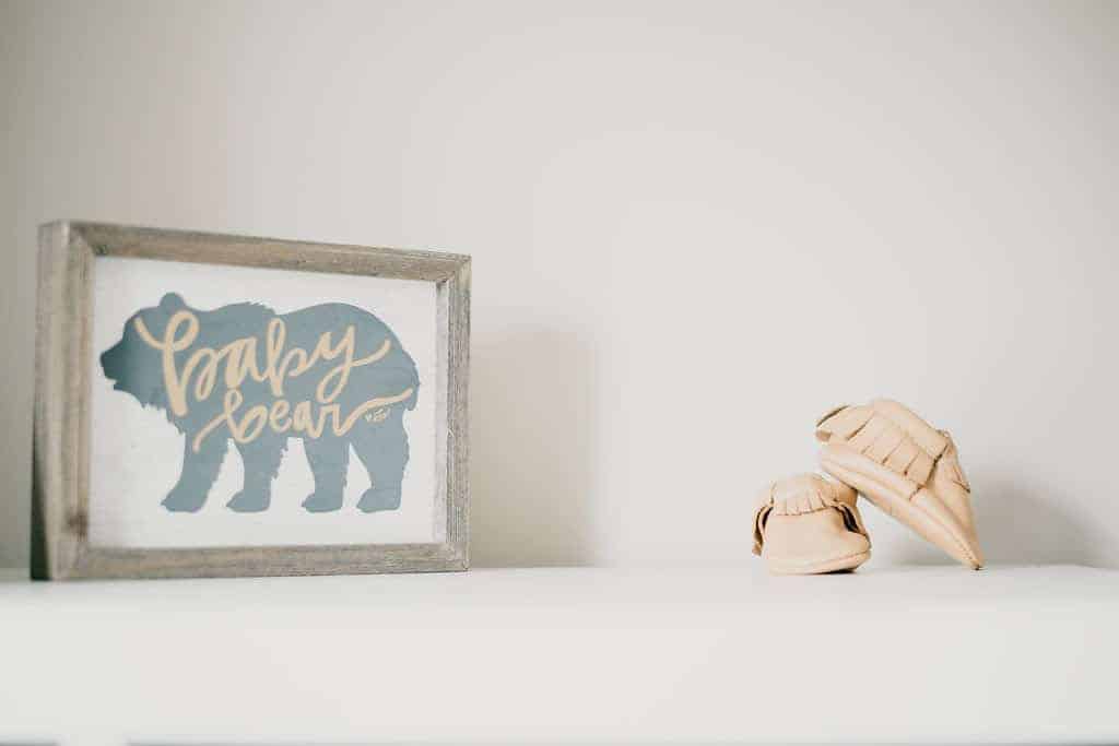 baby nursery - shoes and baby bear