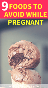 Check out these 9 foods to avoid while pregnant! It can be hard to eat right and have pregnancy cravings. Make sure you avoid these common foods during your pregnancy to keep you and your baby healthy!