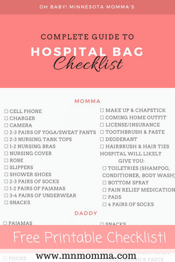 hospital bag for mom and baby