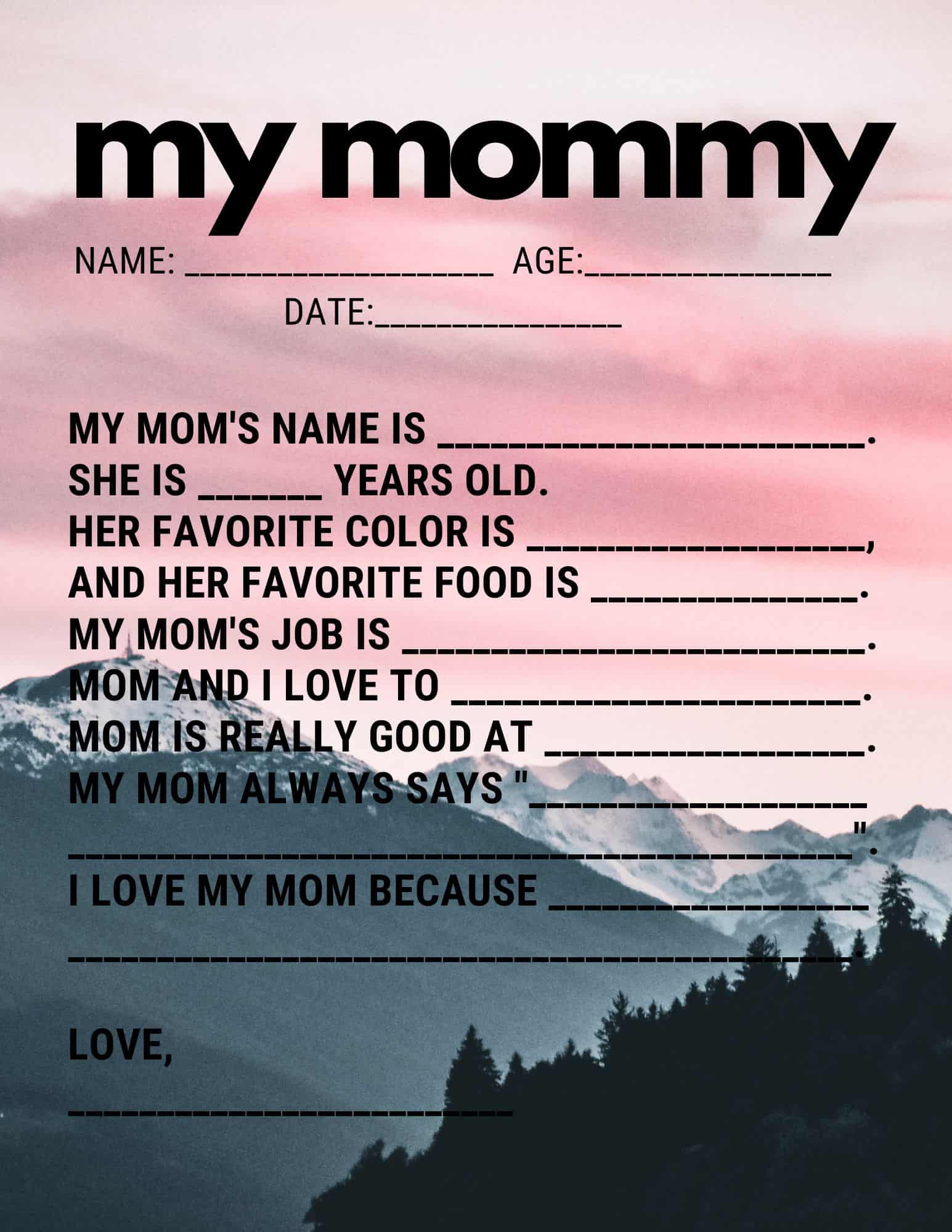 All About Mom Questions: Mother's Day Interview (Free Printable ...