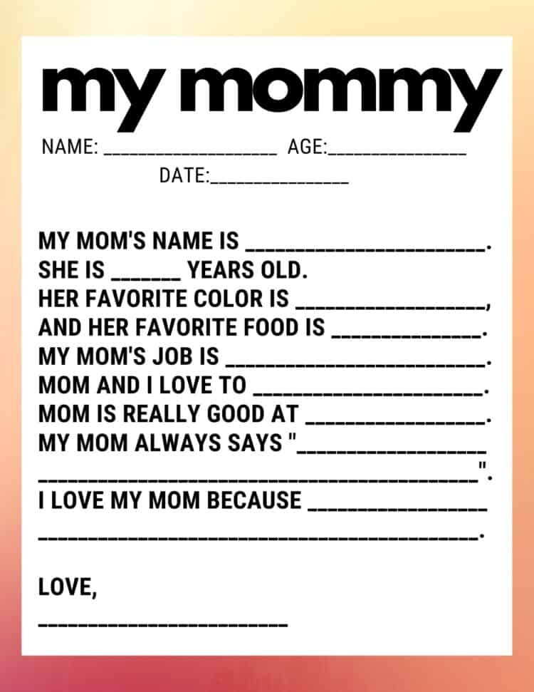 All About Mom Questions: Mother's Day Interview (Free Printable ...