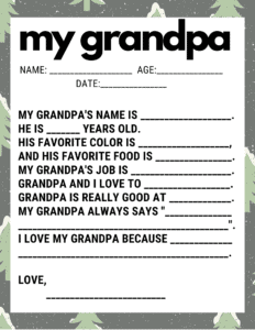 all about my grandpa interview questionnaire for father's day with pine trees